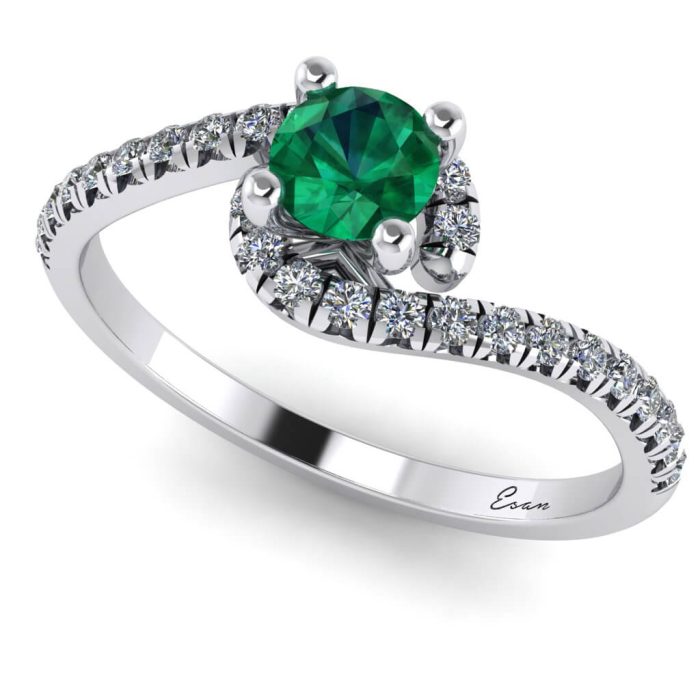 Inel logodna smarald si diamante 585 aur alb ES178