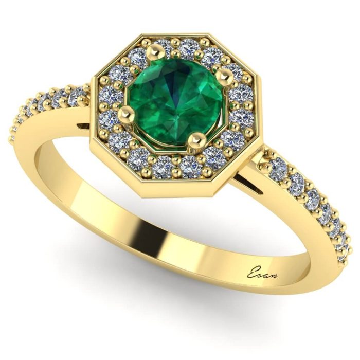 Inel logodna smarald si diamante incolore ES170