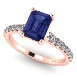 Inel logodna cu tanzanit emerald si diamante aur roz ES191