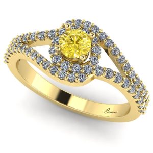 Inel logodna cu diamant galben aur rasucit ES163