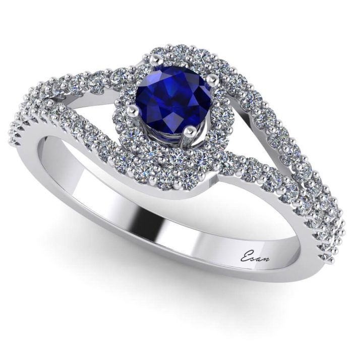 Inel logodna safir si diamante din aur rasucit ES163