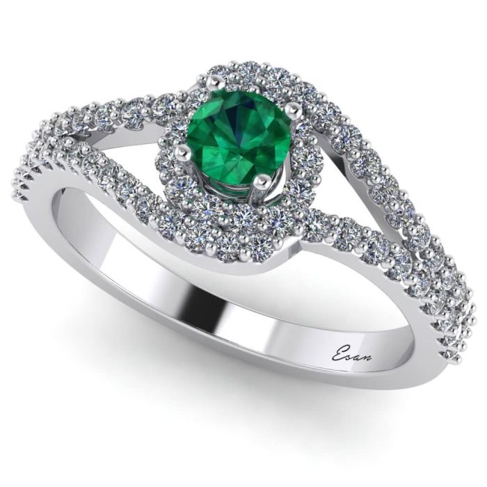 Inel logodna din aur cu smarald diamante rasucit ES163
