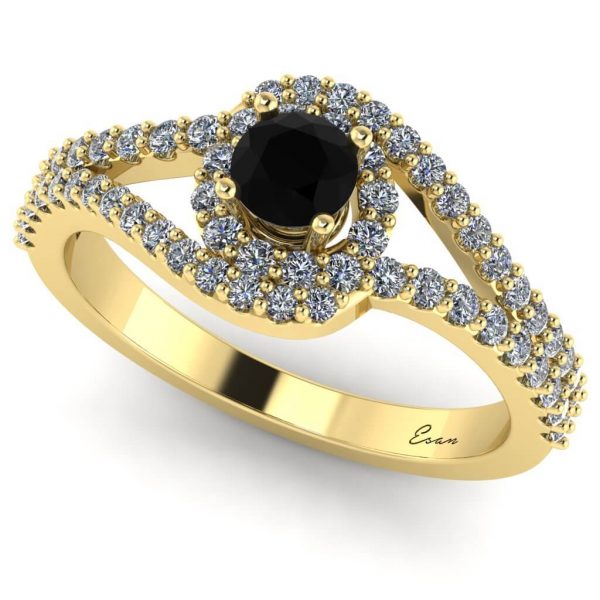 Inel logodna diamant negru si diamante aur ES163
