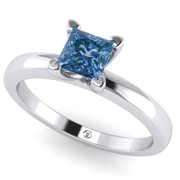 Inel de logodna diamant albastru patrat aur solitaire ES260