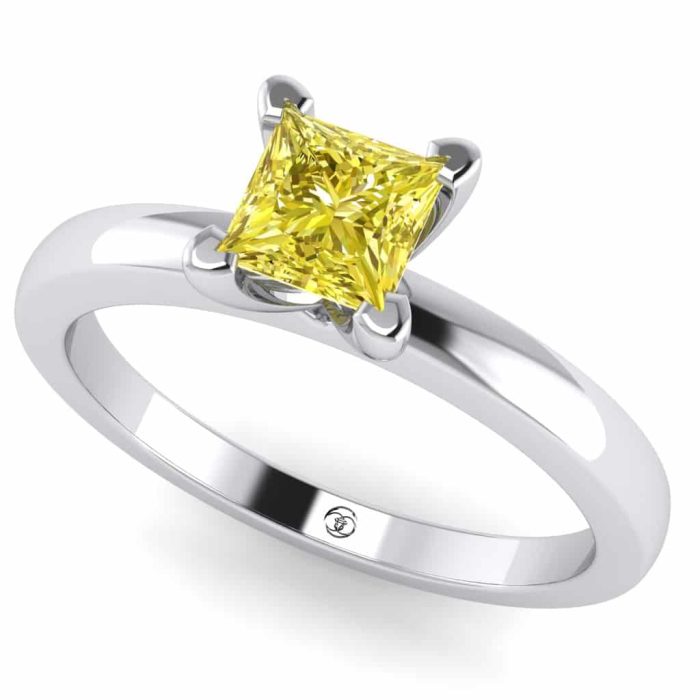 Inel logodna diamant galben patrat aur model simplu ES260