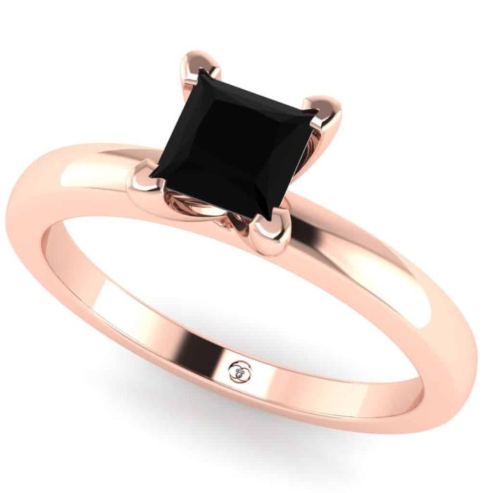 Inel logodna diamant negru patrat aur model simplu ES260