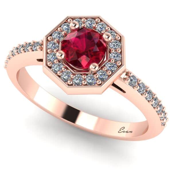 Inel logodna cu rubin si diamante din aur hexagon ES170