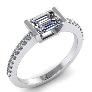 Inel de logodna cu diamant emerald 0.50 carate din aur alb ES225