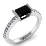 Inel de logodna cu diamant negru emerald si diamante din aur ES225