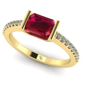 Inel de logodna cu rubin emerald si diamante din aur galben ES225