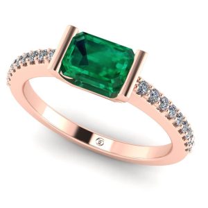 Inel de logodna cu smarald natural si diamante din aur roz ES225