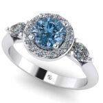 Inel cu 3 diamante cu diamant albastru din aur 18k de logodna ES282