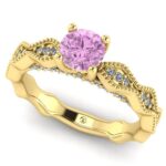Inel din aur 750 de logodna cu diamant roz si diamante ES215