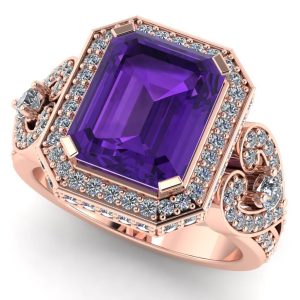 Inel elegant dama cu ametist emerald 5 carate din aur roz 18k ES275