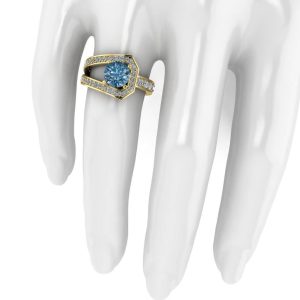 Inel pe deget cu diamant albastru 1.30 carate si diamante albe de logodna ES308