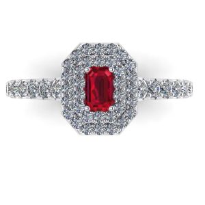 Inel cu rubin emerald si diamante naturale din aur alb 14k de logodna ES301