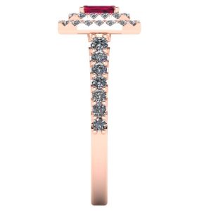 Inel cu rubin 6x4 mm si diamante albe din aur roz de logodna ES301