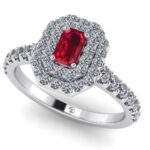 Inel cu rubin si diamante din aur alb model rafinat si simplu de logodna ES301