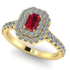 Inel cu rubin emerald si diamante naturale din aur de logodna ES301