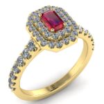 Inel cu rubin emerald cu 2 randuri de diamante din aur galben ES301