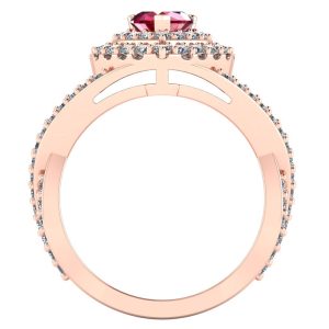 Inel cu rubin inima cu 2 randuri de diamante din aur roz ES305