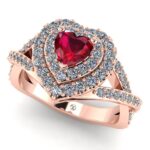 Inel de logodna cu rubin si diamante naturale din aur roz ES305