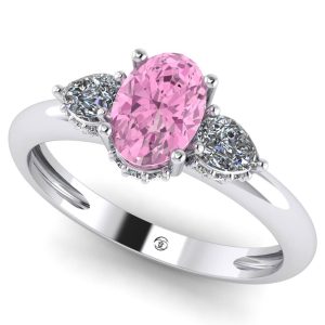 Inel logodna cu safir roz oval si diamante din aur alb ES304