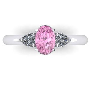 Inel cu safir roz oval si diamante lacrima 0.36 ct din aur LOGODNA ES304