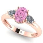 Inel cu safir roz oval si diamante din aur roz 18k de logodna ES304