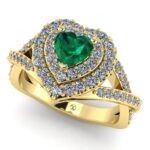 Inel cu smarald inima 5 mm si diamante din aur galben 750 de logodna ES305