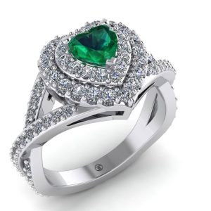 Inel cu smarald si diamante din aur alb titlu 750 de logodna halo ES305