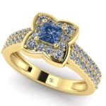 Inel logodna cu diamant albastru patrat si diamante din aur ES377