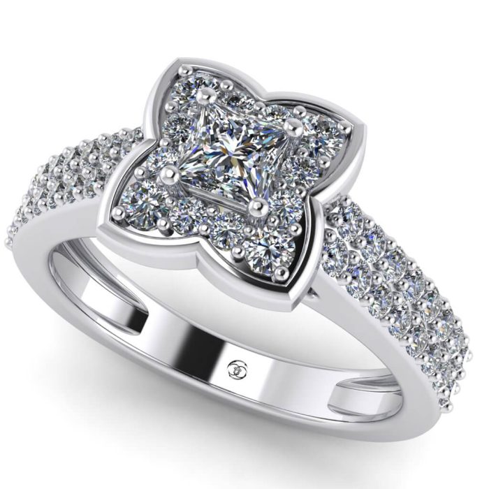 Inel cu diamant forma patrat 0.20 ct culoare E claritate VS si diamante sec 0.70 ct ES377