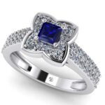 Inel angajament de logodna cu safir albastru 4 mm patrat si diamante ES377