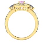 Inel de logodna anturaj cu 2 randuri de diamante si safir oval roz 7 x 5 mm ES338