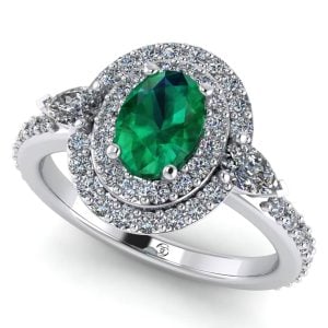 Inel de logodna din aur cu smarald oval si diamante halo ES338