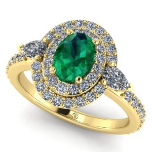 Inel logodna cu smarald oval si diamante din aur galben 18k ES338