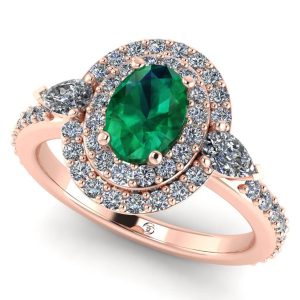 Inel cu smarald oval si diamante din aur roz 18k logodna ES338