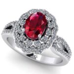 Inel logodna cu rubin oval calitatea AAA si diamante f/vs din aur alb ES355