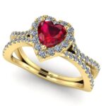 Inel anturaj cu rubin natural AAA si diamante din aur de logodna ES349