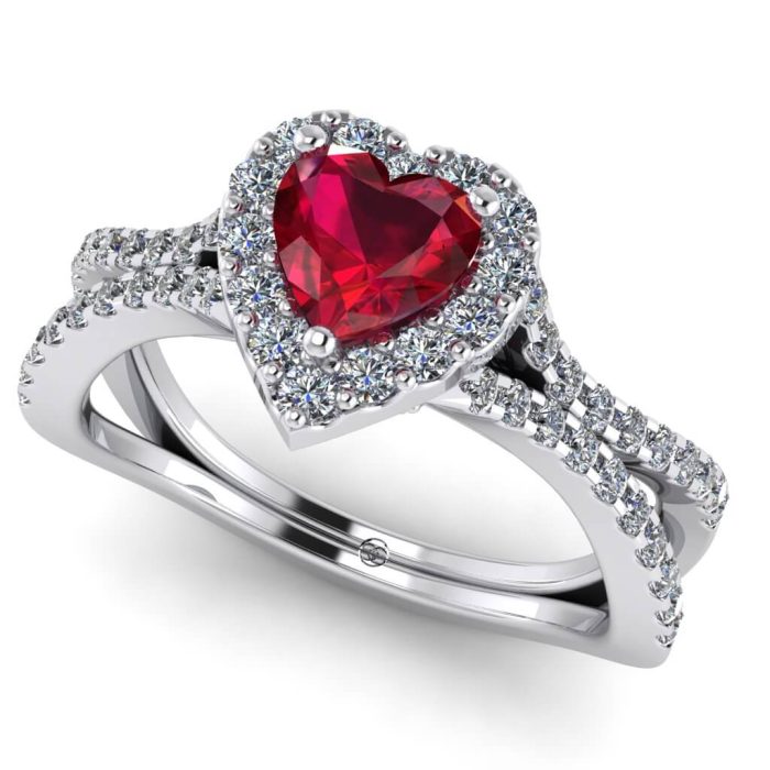Inel cu rubin natural 6.00 mm inima si diamante culoare F claritate VS 0.71 carate. Inel cu rubin natural 6.00 mm inima si diamante culoare F claritate VS 0.71 carate ES349
