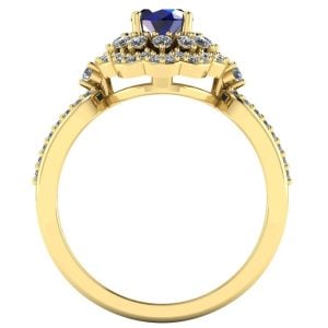 Inel halo regal cu safir albastru si diamante aur ES355