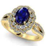 Inel halo regal cu safir albastru si diamante aur 18k logodna ES355