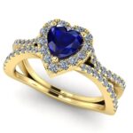 Inel logodna cu safir albastru rotund si diamante naturale din aur galben ES349