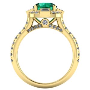Inel anturaj cu smarald rotund si diamante FORMA baguette din aur logodna ES346