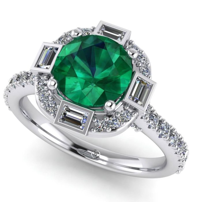 Inel logodna cu smarald 7 mm rotundsi diamante 0.60 ct din aur ES346