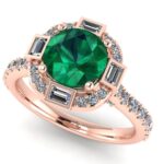 Inel anturaj-halo cu smarald 6 mm rotund si diamante naturale din aur roz logodna ES346