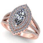 Inel logodna cu diamant marquise si diamante sec din aur roz 18k halo ES345