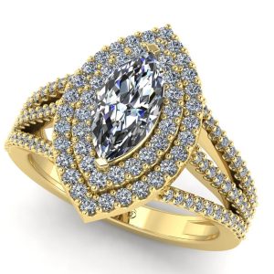 Inel cu diamant marquise si diamante din aur galben ES345
