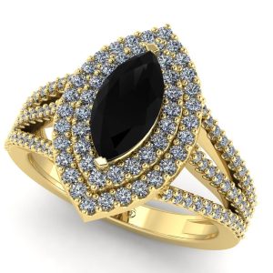 Inel logodna cu diamant negru si diamante din aur galben ES345